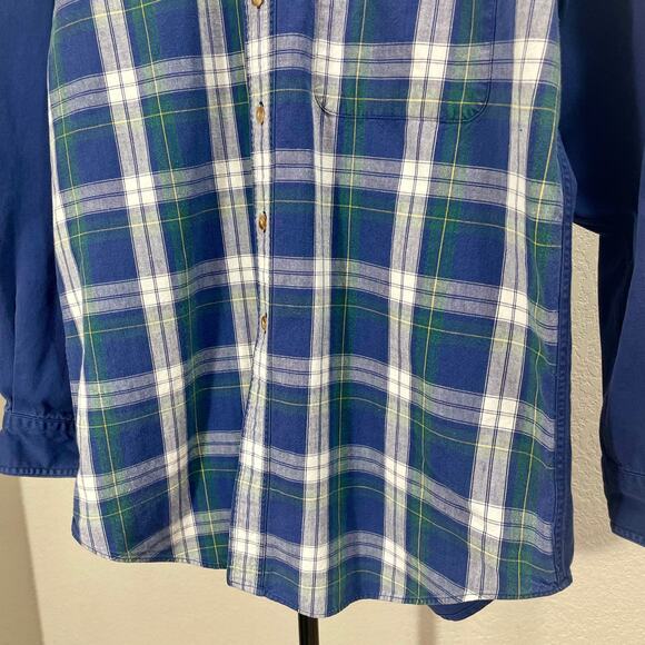 Vintage 90s Apparel Workshop Classic Plaid Button Up Top Blue Green Medium - Picture 5 of 8